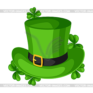 Saint Patricks Day . Leprechaun hat with clover - vector clipart