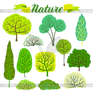 Set of spring or summer abstract stylized trees - vector image