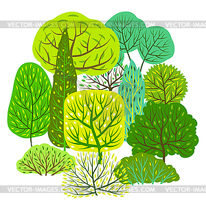 Spring or summer background with stylized trees - royalty-free vector clipart
