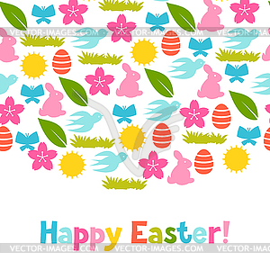 Happy Easter greeting card with holiday items - vector clipart