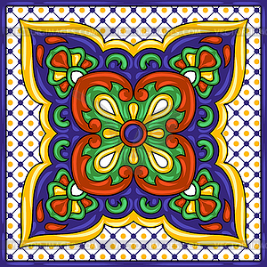 Mexican talavera ceramic tile pattern. Ethnic folk - vector image