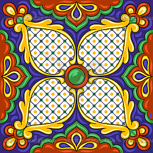 Mexican talavera ceramic tile pattern. Ethnic folk - vector clip art