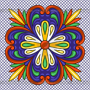 Mexican talavera ceramic tile pattern. Ethnic folk - vector image