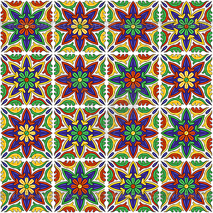 Mexican talavera ceramic tile pattern. Ethnic folk - vector clipart