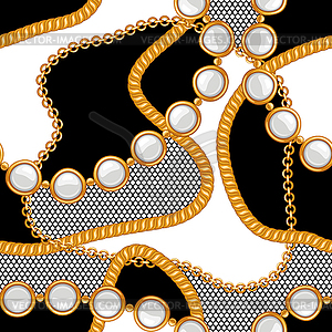 Seamless pattern with golden chains and lace - vector clip art