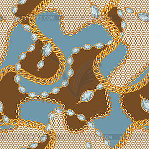 Seamless pattern with golden chains and lace - vector clipart