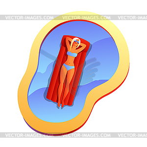 Girl in bikini sunbath and relax - color vector clipart