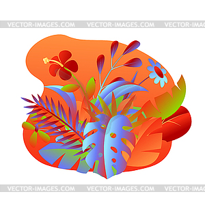 Background with tropical leaves and flowers - vector image