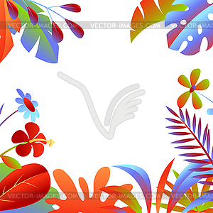 Background with tropical leaves and flowers - vector clip art