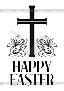 Happy Easter concept . Cross and lilies - vector image