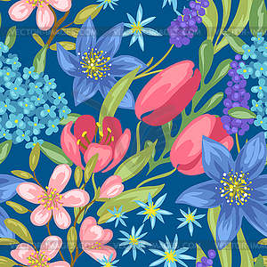 Seamless pattern with spring flowers - vector image