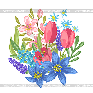 Bouquet with spring flowers - vector image