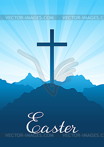 Easter . Greeting card with cross and sky - royalty-free vector clipart