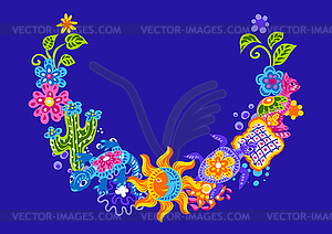 Mexican decoration with cute naive art items - royalty-free vector image