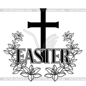 Happy Easter concept . Cross and lilies - vector image