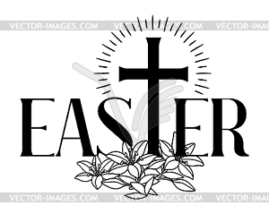 Happy Easter concept . Cross and lilies - vector clip art