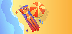 Girl in bikini sunbath and relax - vector clipart