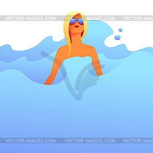 Blonde girl in sunglasses in sea waves - vector clipart / vector image