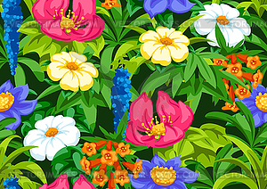 Seamless pattern with tropical flowers. Exotic - vector clip art