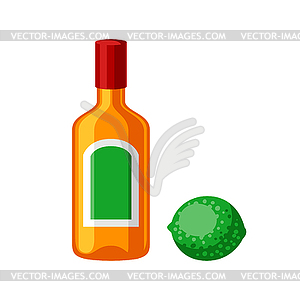 Bottle of tequila with lime - vector image