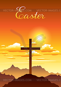 Easter . Greeting card with cross and clouds - vector image