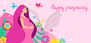Happy pregnancy. Pretty pregnant woman - vector clip art
