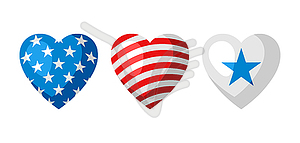 Три формы сердца в цветах американского флага - векторная иллюстрация