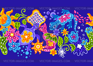 Mexican pattern with cute naive art items - vector clipart