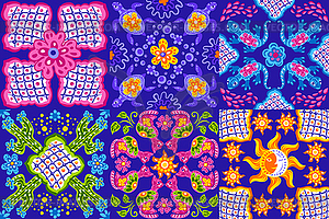 Mexican talavera ceramic tile pattern. Cute naive - color vector clipart