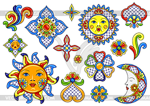 Set of mexican cute naive art items - vector image