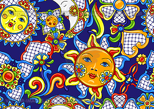 Mexican pattern with cute naive art items - vector clip art