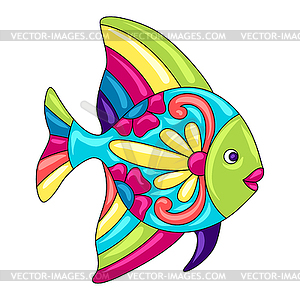 Decorative ornamental fish. Mexican ceramic cute - vector image