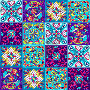 Mexican talavera ceramic tile pattern with fishes - vector image