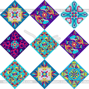 Mexican talavera ceramic tile pattern with fishes - vector clipart