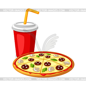 With fast food meal. Soda and pizza - vector image