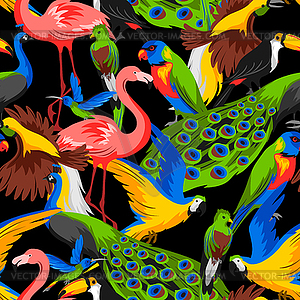 Seamless pattern with tropical exotic birds - vector image