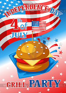 Fourth of July Independence Day grill party banner - vector image
