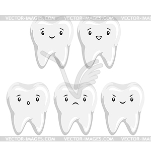 Set of cute tooth with different facial expressions - vector image