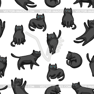 Seamless pattern with cartoon black cats - vector clip art