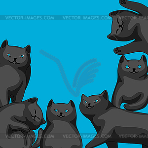 Background with cartoon black cats - vector clip art