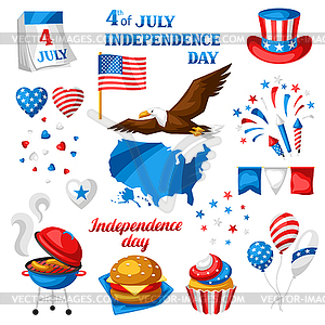 Fourth of July Independence Day symbols set - vector clip art