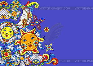 Mexican background with cute naive art items - vector image