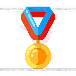 Icon gold medal ribbon in flat style - vector image