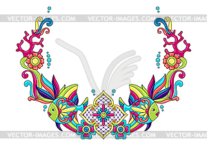 Decorative frame with fishes. Mexican ceramic cute - royalty-free vector image