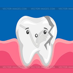 Больной сломанный зуб - изображение в векторном формате