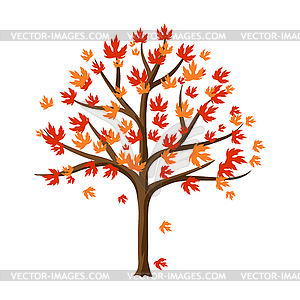 Autumn stylized tree with falling leaves - vector clipart