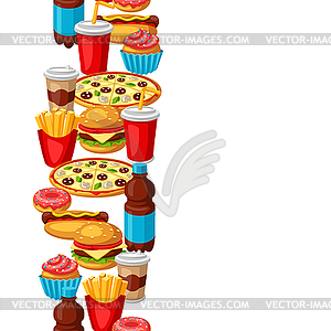 Seamless pattern with fast food meal. Tasty fastfoo - vector clipart
