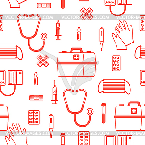 First aid kit equipment seamless pattern - vector clipart