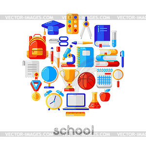 School background with education icons and symbols - vector EPS clipart