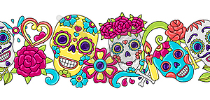 Day of Dead seamless pattern. Sugar skulls with - vector image